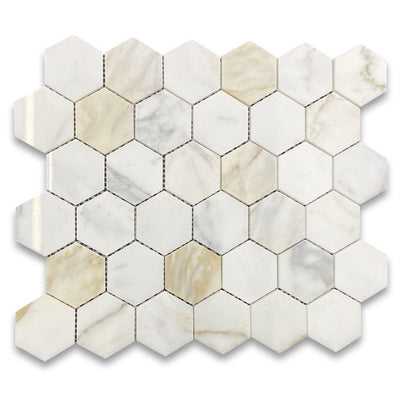 Gold / 2x2 Hexagon Mosaic / Honed
