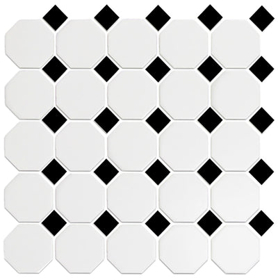 White & Black / Octagon with Dot Mosaic / Matte