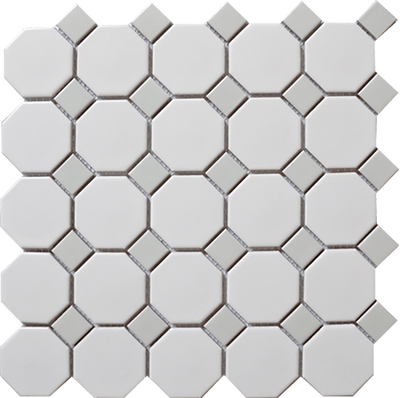 White & Grey / Octagon with Dot Mosaic / Matte