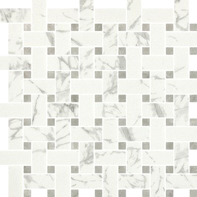 Arabescato with Bardiglio Dot / 1.75x4.75 Basketweave Mosaic / Matte