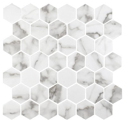 Calacatta / 2x2 Hexagon Mosaic / Matte