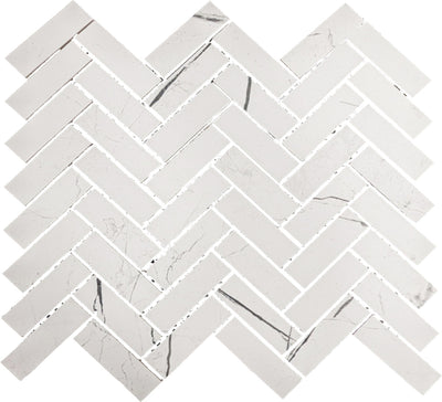 Marquina White / 1x3 Herringbone Mosaic / Matte