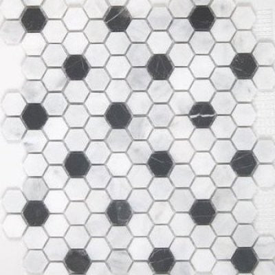 White / Hexagon with Black Dot Mosaic / Honed
