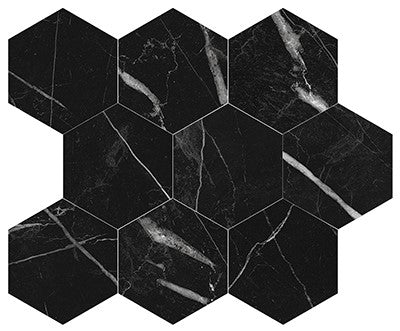 Marquina Black / 4x4.5 Hexagon Mosaic / Matte