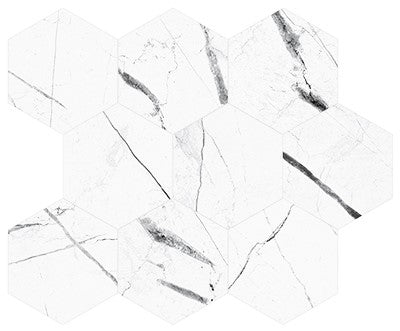 Marquina White / 4x4.5 Hexagon Mosaic / Matte