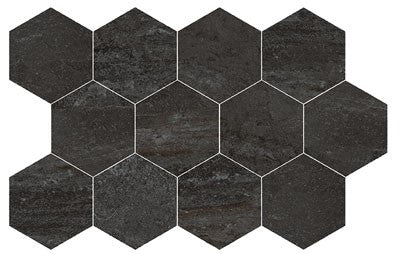 Black / 4x4.5 Hexagon Mosaic / Matte