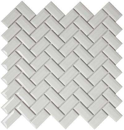 White / 1x2 Herringone Mosaic / Matte