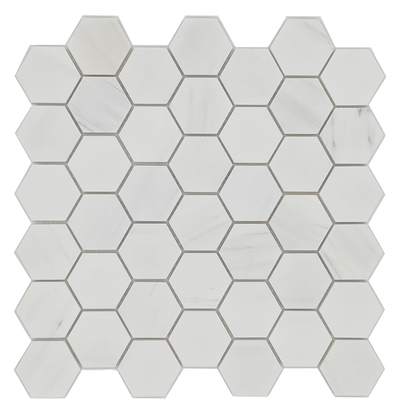 White / 2x2 Hexagon Mosaic / Honed