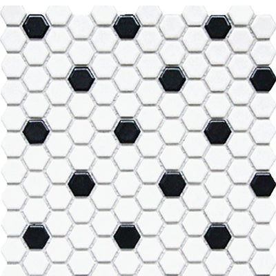 White & Black / 1x1 Hexagon Mosaic / Matte