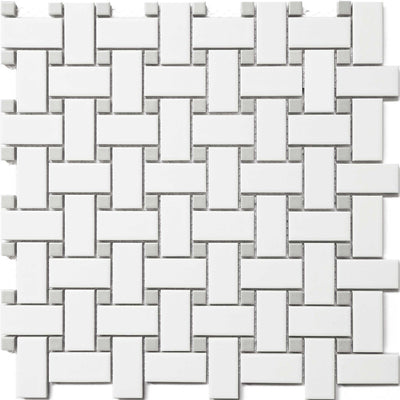 White & Grey / Basketweave Mosaic / Matte