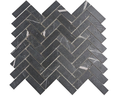 Marquina Black / 1x3 Herringbone Mosaic / Matte